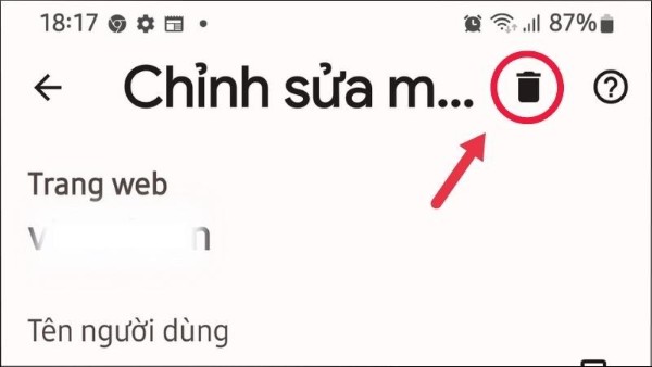 Nhấn biểu tượng thùng rác để xóa