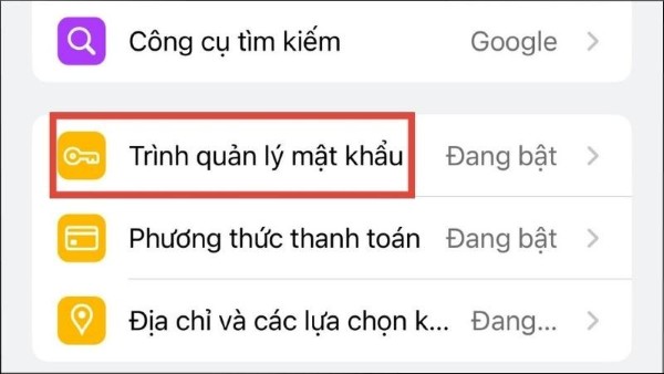 Chọn Trình quản lý mật khẩu