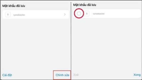 Nhấn Chỉnh sửa và chọn mục muốn xóa