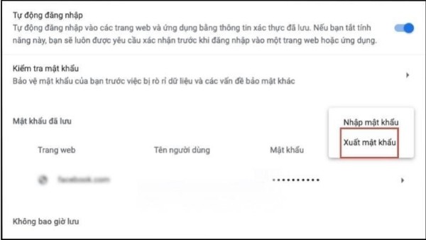 Chọn Xuất mật khẩu