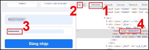 Mở tab Elements, nhấn chọn biểu tượng hình vuông có mũi tên 