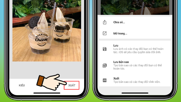 Nhấn “Xuất” để lưu ảnh về máy