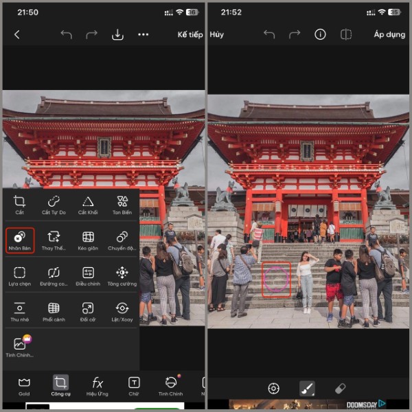 Di chuyển vùng chèn đè lên người hoặc vật thể cần xóa