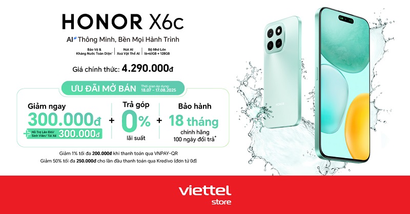 Ưu đãi mở bán HONOR X6c: Giảm ngay 300.000đ, trả góp 0%