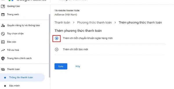 Chọn "Cài đặt thanh toán" hoặc "Payments"