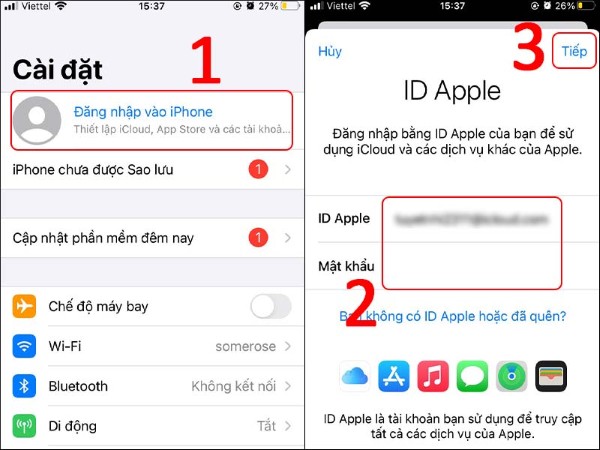 Đăng nhập lại tài khoản iCloud