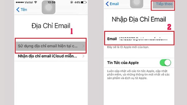 Chọn Sử dụng địa chỉ email hiện tại 