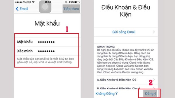 Nhập mật khẩu và nhấn Đồng ý với điều khoản