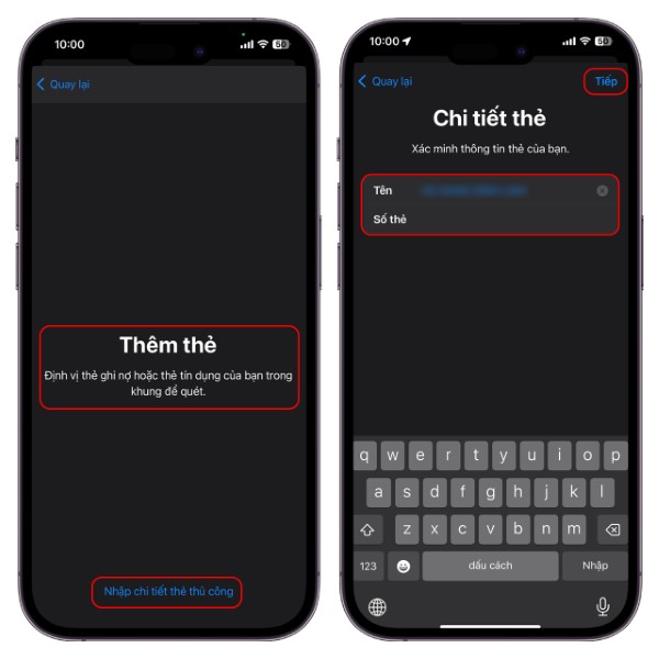 Chọn “Nhập chi tiết thẻ thủ công”
