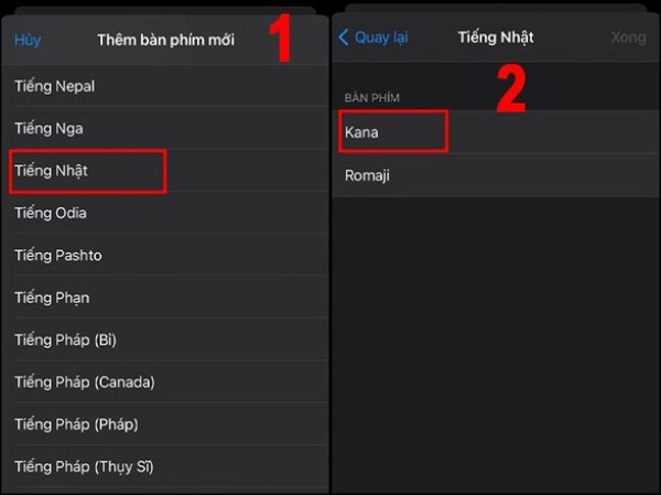 Chọn giữa hai bố cục: Kana hoặc Romaji