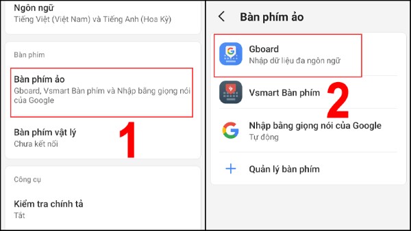 Chọn Bàn phím ảo