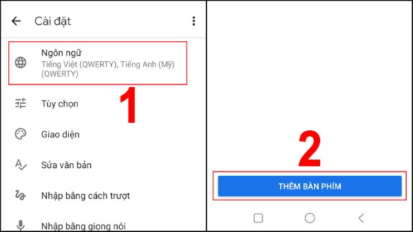 Chọn Thêm bàn phím