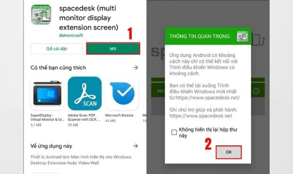 Mở app SpaceDesk trên máy tính bảng