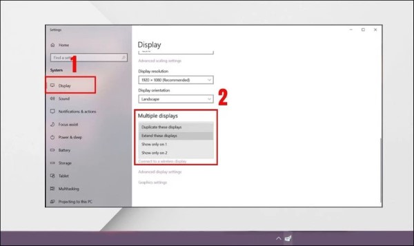 Chọn Display → chọn Multiple displays 