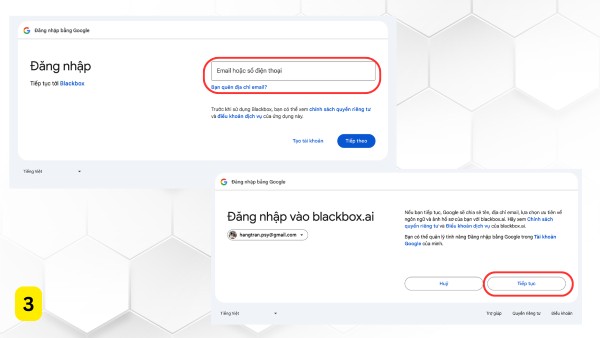 Nhấn Tiếp tục để đăng nhập