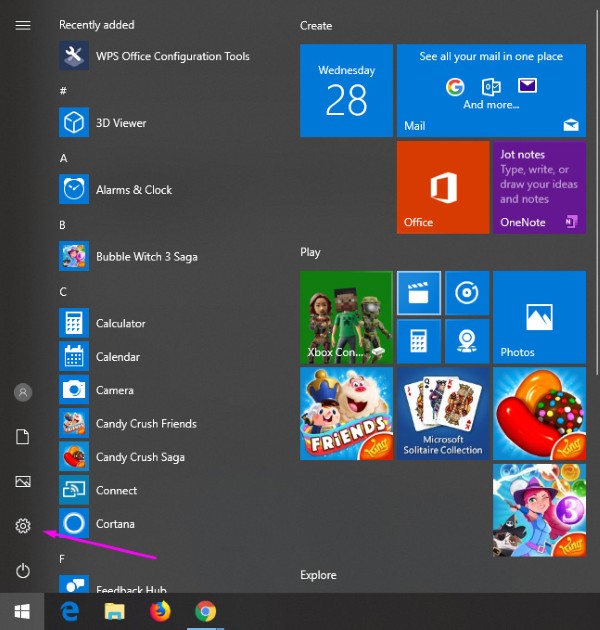 Chọn biểu tượng bánh răng Settings 