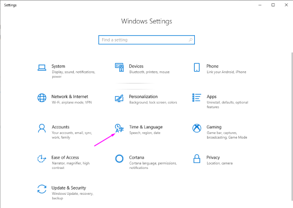 Chọn Time & Language