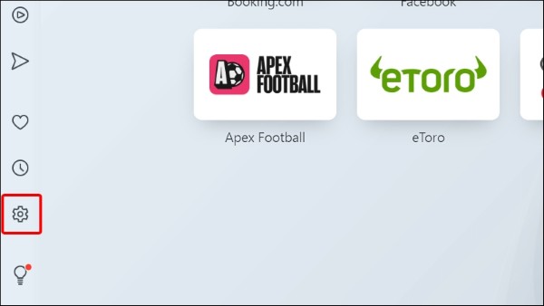 Nhấn biểu tượng bánh răng để mở Settings