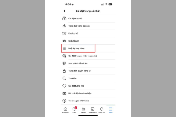 Chọn Nhật ký hoạt động