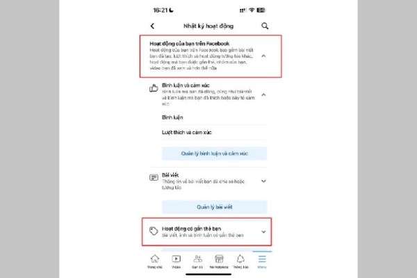 Chọn Hoạt động có gắn thẻ bạn