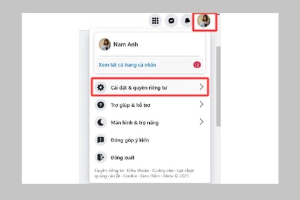 Chọn Cài đặt & Quyền riêng tư 