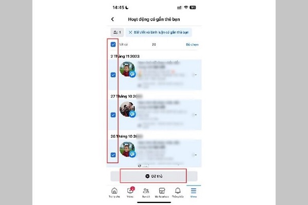 Chọn bài viết muốn gỡ tag > nhấn Gỡ thẻ