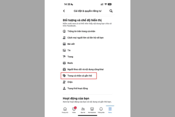 Chọn Trang cá nhân và gắn thẻ