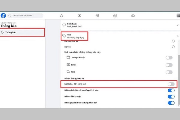 Chọn Thẻ trong mục Bạn nhận thông báo về