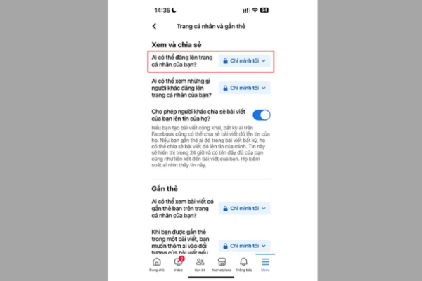 Chọn Chỉ mình tôi cho mục “Ai có thể gửi bài lên trang cá nhân của bạn?”