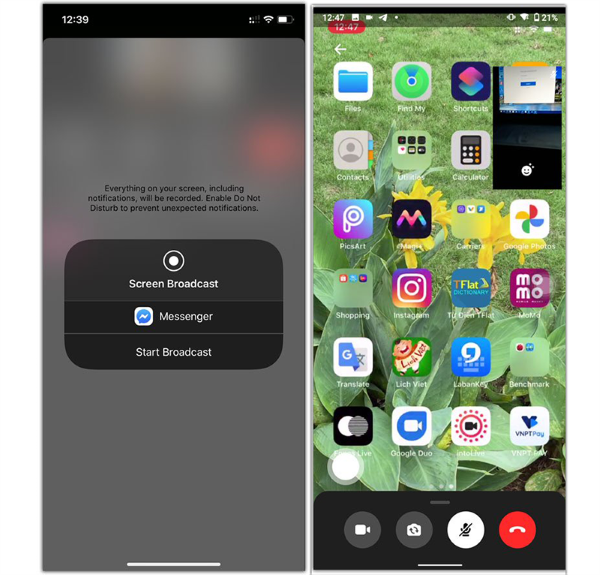 Màn hình hiển thị nút “Bắt đầu phát sóng” (Start Broadcast)