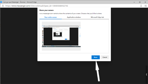 Nhấn vào nút Share để bắt đầu