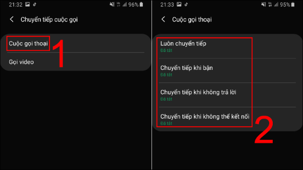 Chọn tình huống chuyển hướng cuộc gọi mong muốn