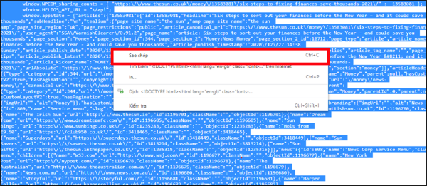 Copy đoạn mã chứa nội dung mong 