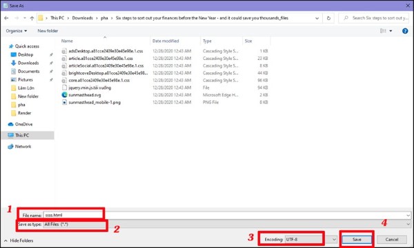 Lưu file với với đuôi .html