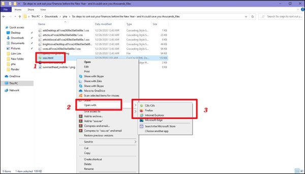 Chọn Open with > chọn trình duyệt