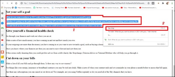 Bôi đen và nhấn chuột phải chọn copy nội dung