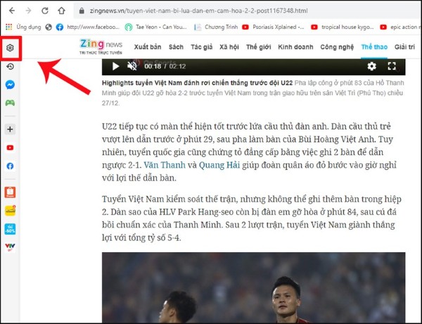 Nhấn vào biểu tượng Cài đặt