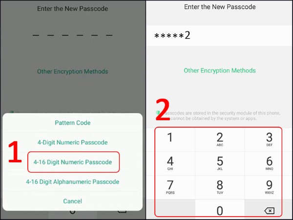 Chọn 4-16 Digit Numeric Passcode