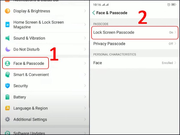 Chọn mục Lock Screen Passcode