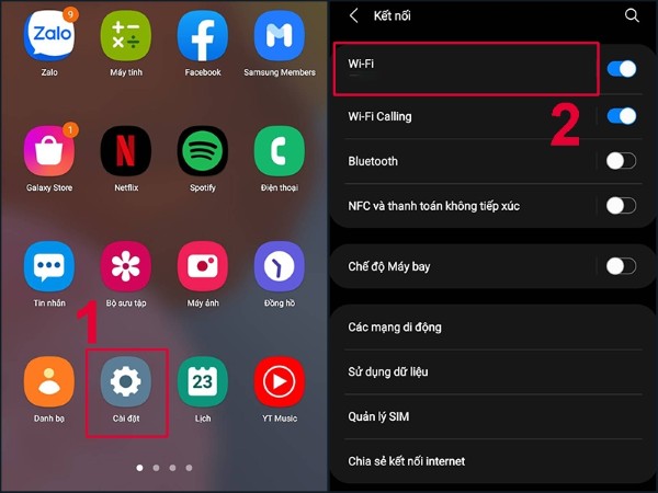 Mở Cài đặt > Kết nối > Wi-Fi