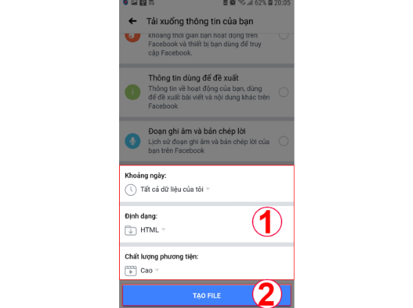 Chọn chất lượng và nhấn Tạo file