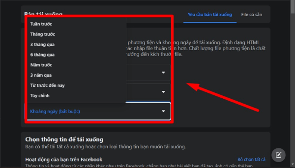 Chọn khoảng thời gian muốn lấy lại tin nhắn