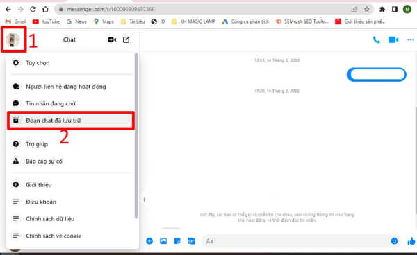 Chọn “Đoạn chat lưu trữ”