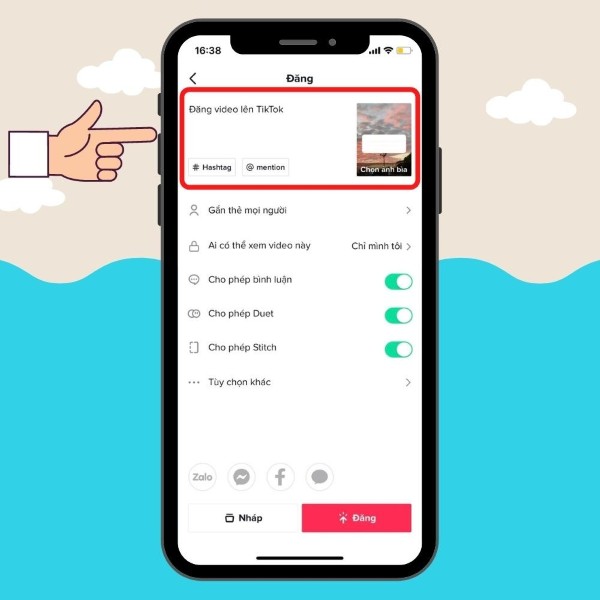 Nhập mô tả, hashtag, gắn thẻ bạn bè