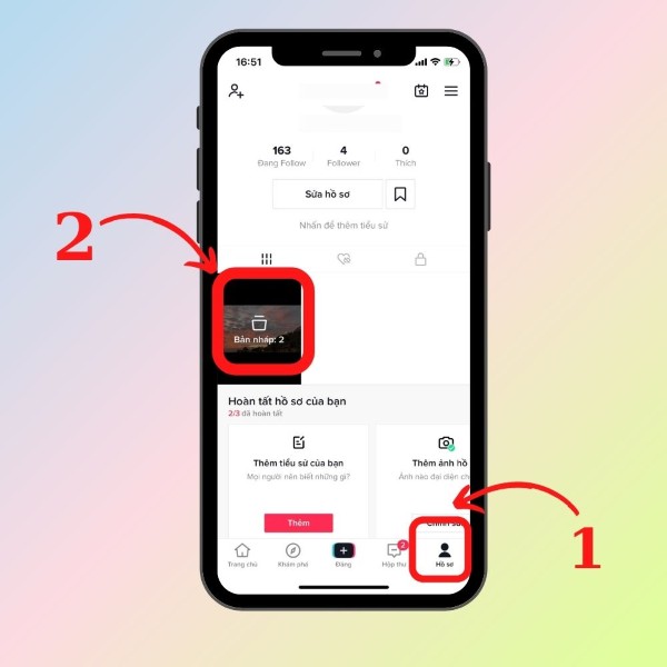 Nhấn biểu tượng “Hồ sơ” 