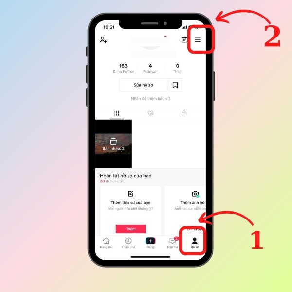 Nhấn vào biểu tượng ba gạch ngang