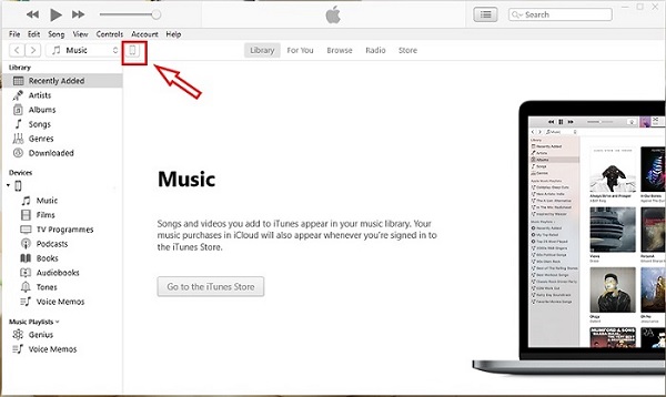 Click vào biểu tượng điện thoại được hiển thị trên iTunes