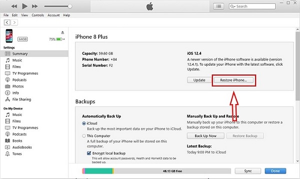 Chọn Restore iPhone