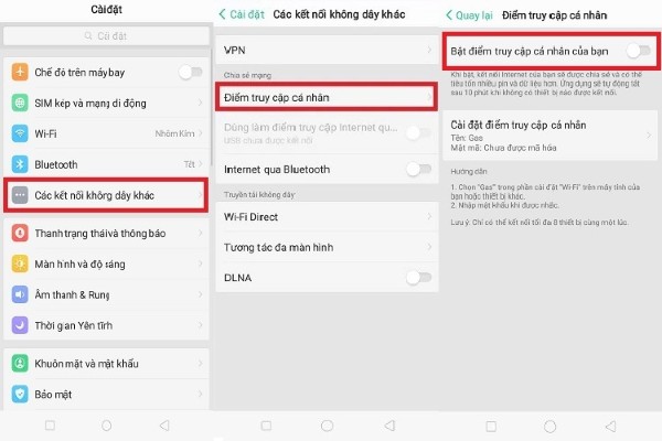 Gạt nút tắt tại mục Bật điểm truy cập cá nhân