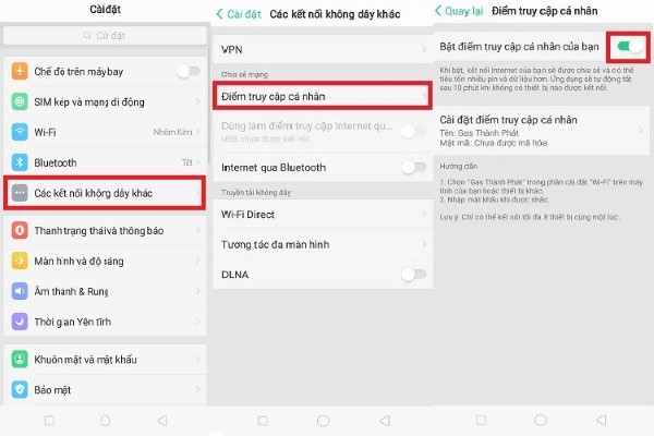 Gạt công tắc tại mục Bật điểm truy cập cá nhân